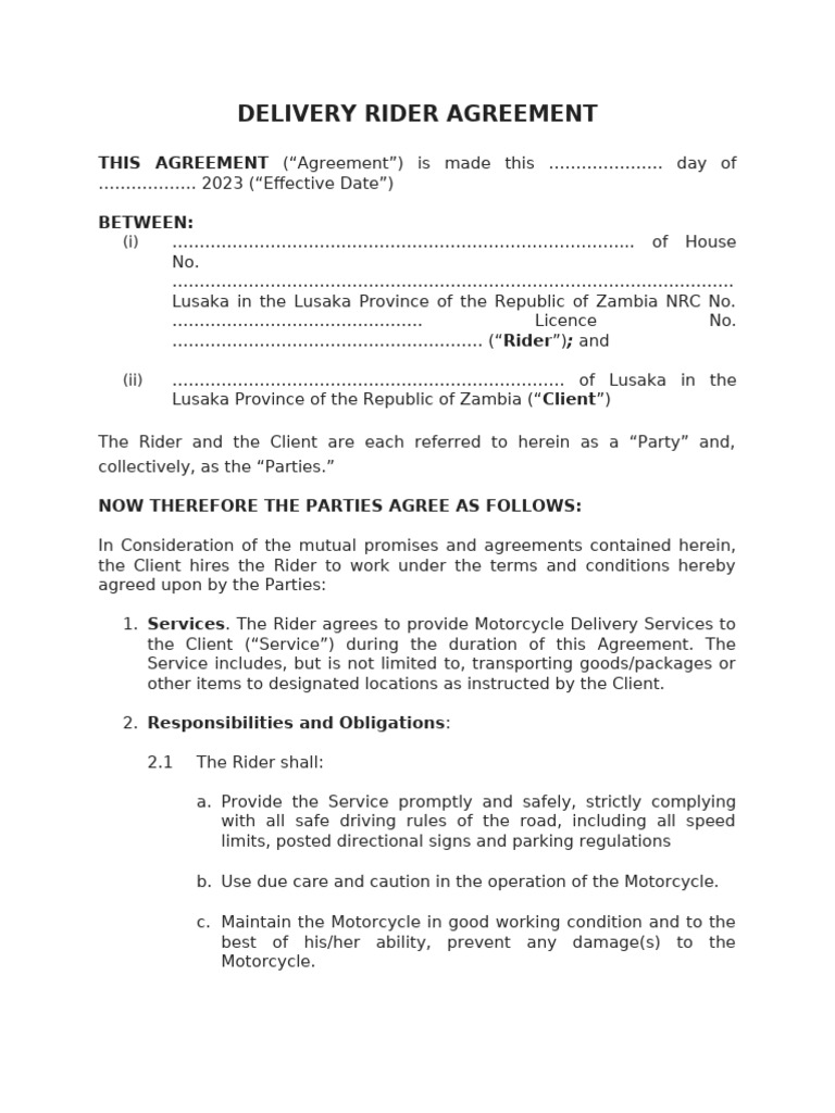 Delivery Rider Agreement Overview | PDF | Confidentiality | Business