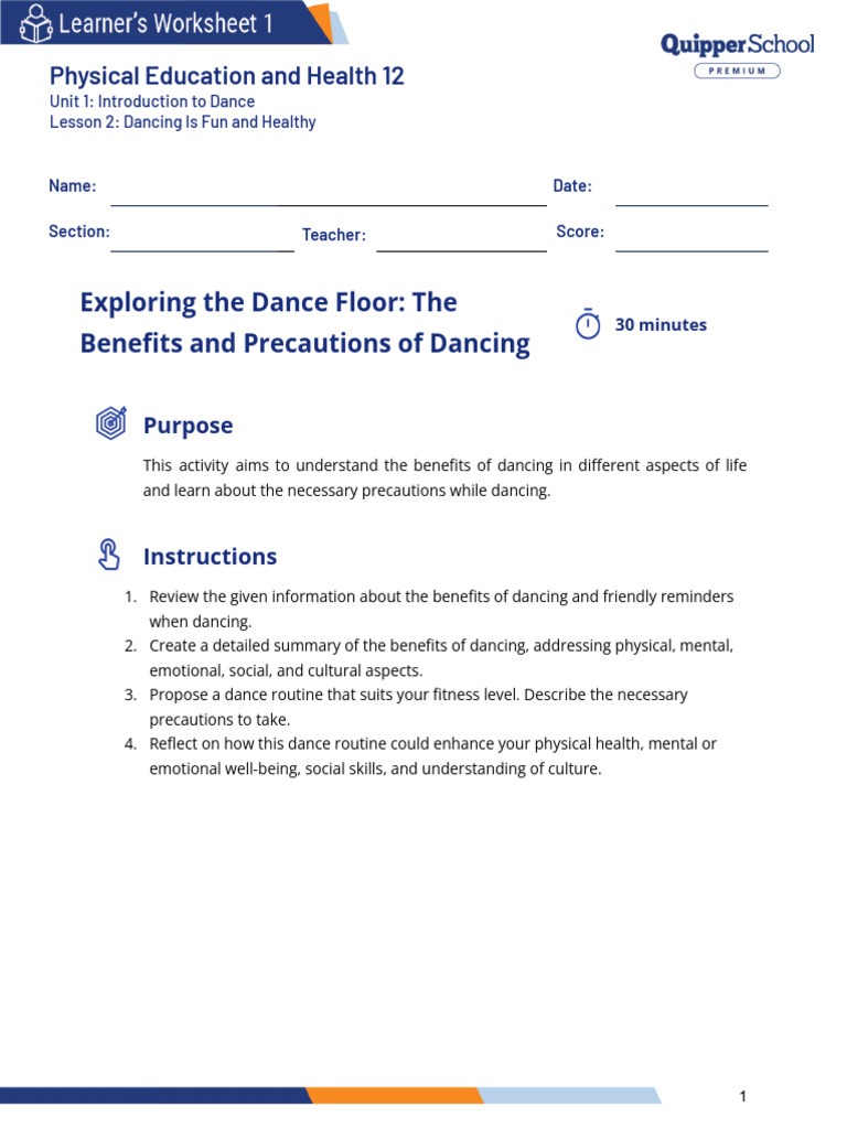 Benefits and Precautions of Dancing | PDF | Physical Education | Self ...