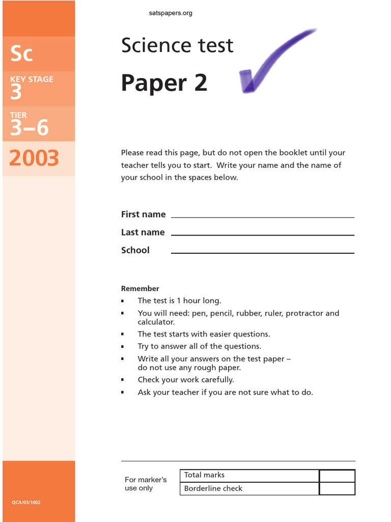 KS3 Science 2003 Paper 2 Level 3-6 | PDF