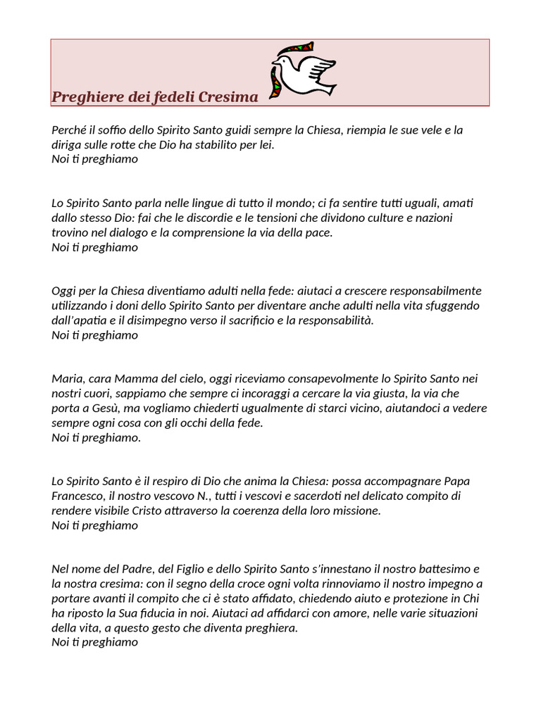 Testi Preghiere Dei Fedeli Cresima Preghiere Dei Fedeli Cresima | PDF