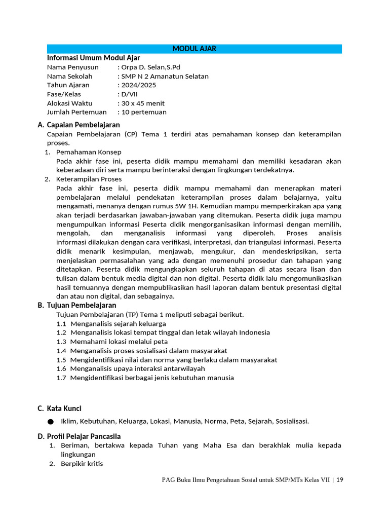 7.1 Modul Ajar Tema 1 | PDF