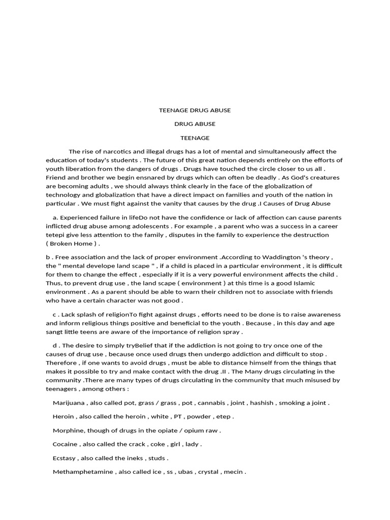 Teenage Drug Abuse | PDF