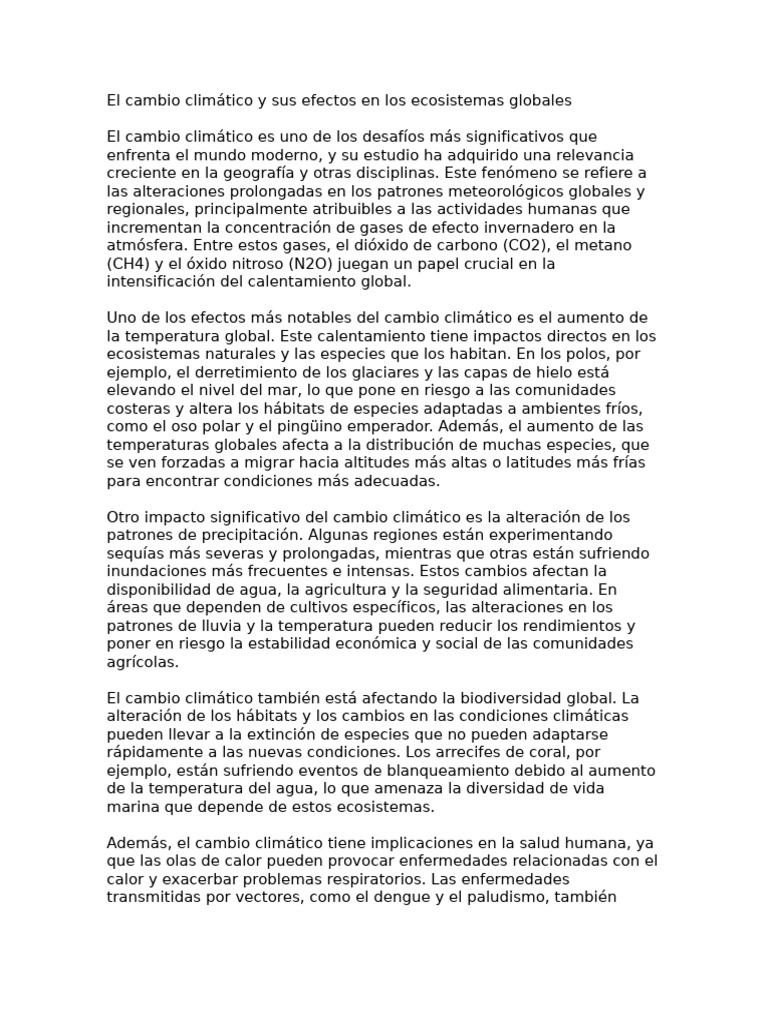 El Cambio Climático y Sus Efectos en Los Ecosistemas Globales | PDF