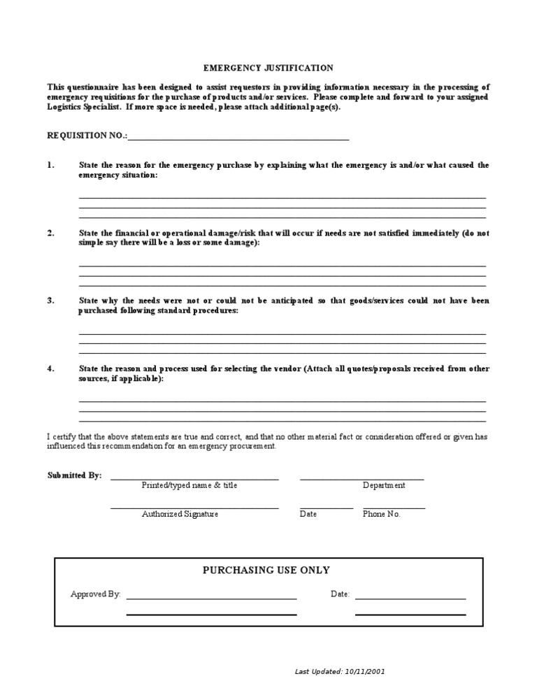 Emergency Purchase Justification Letter | PDF | Procurement | Business