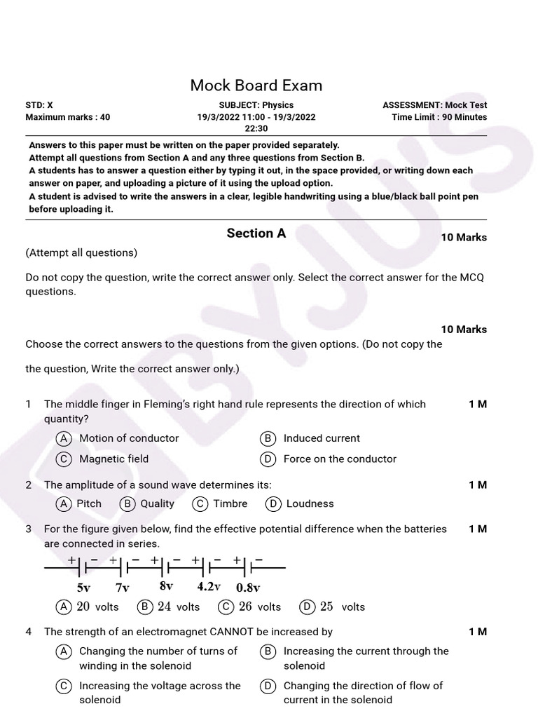 Icse class 10 physics sample mock paper term 2 exam 2021 22 pdf