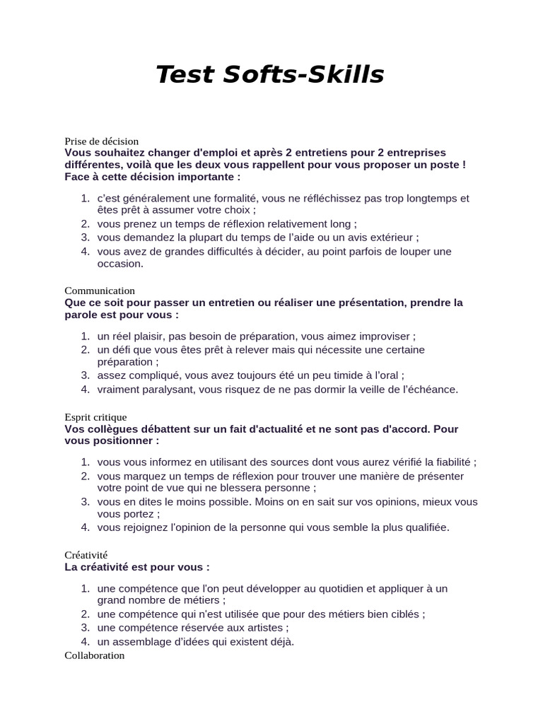 Auto Evalution Softs Skills À Imprimer Recto-Verso | PDF
