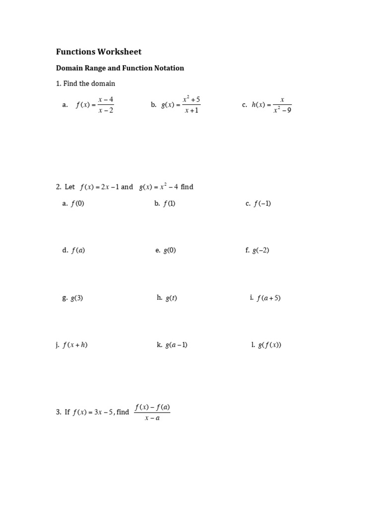 Functions Worksheet | PDF