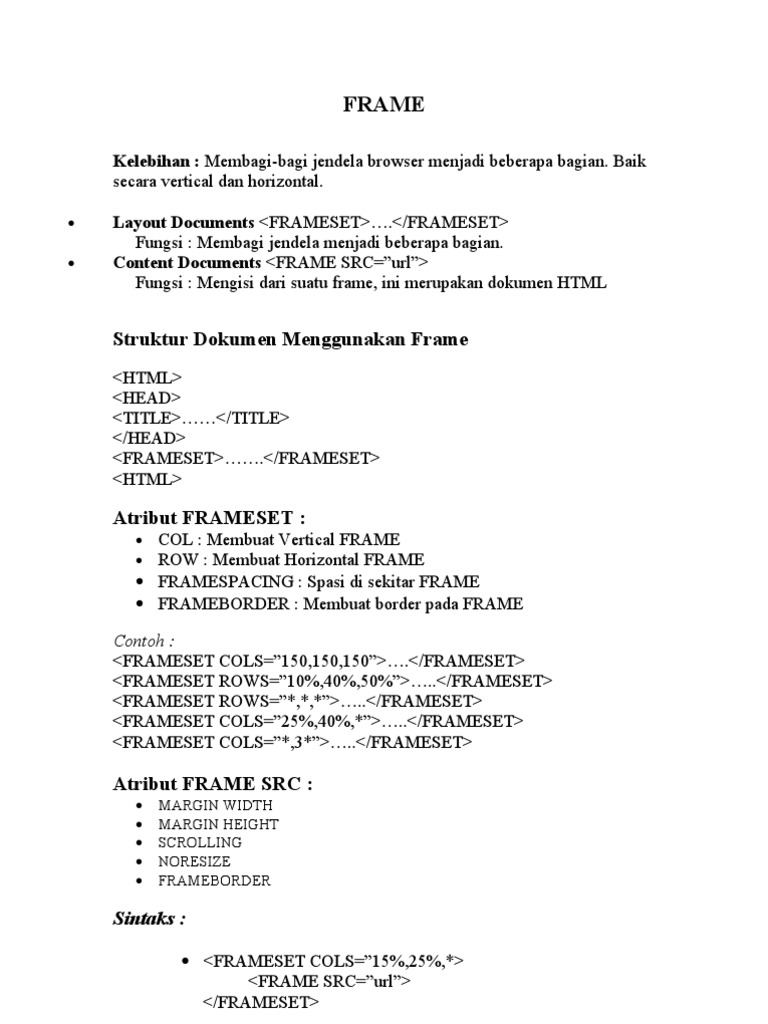 Struktur dan Penggunaan FRAME HTML | PDF | Teknologi & Rekayasa