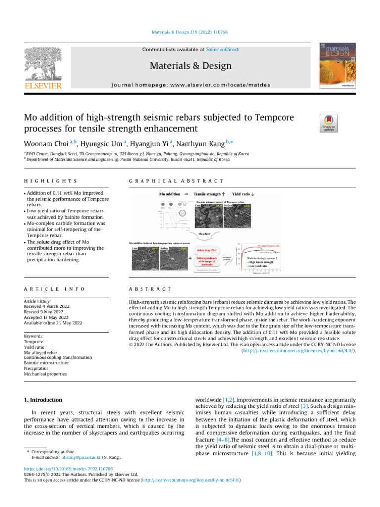 Mo Addition of High-Strength Seismic Rebars | PDF