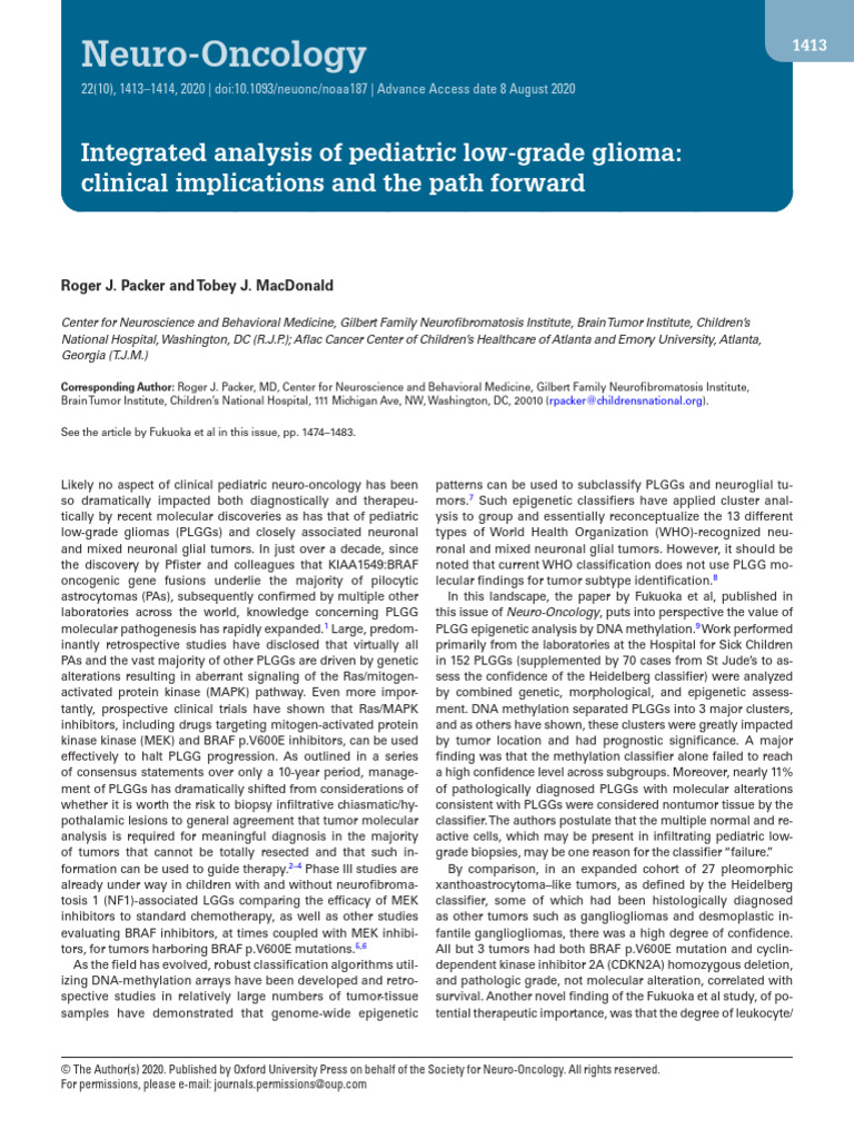 Integrated Analysis of Pediatric Low-Grade Glioma - Clinical ...