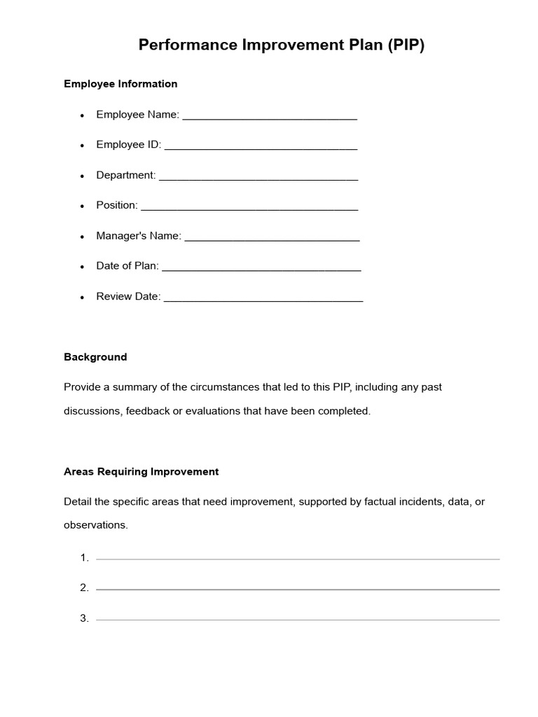 Performance Improvement Plan PDF Template PDF