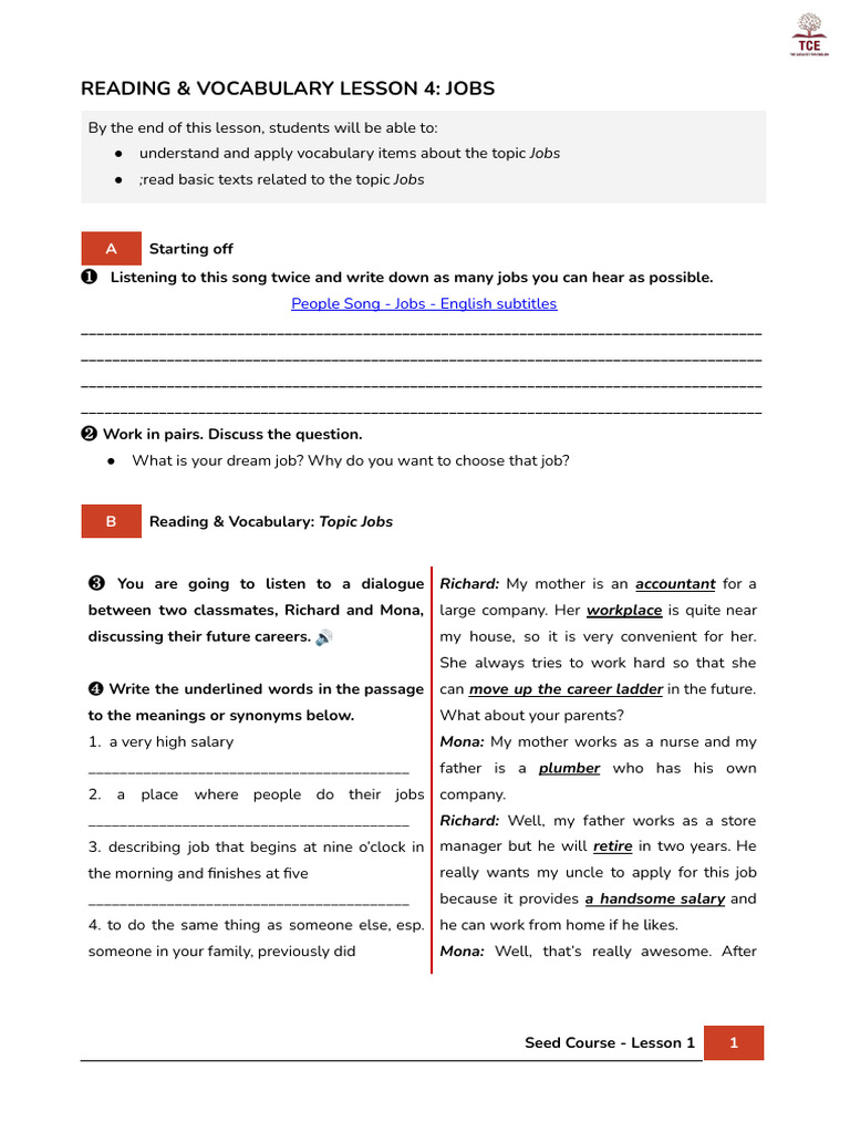 Reading vocabulary lesson 4 class handout pdf