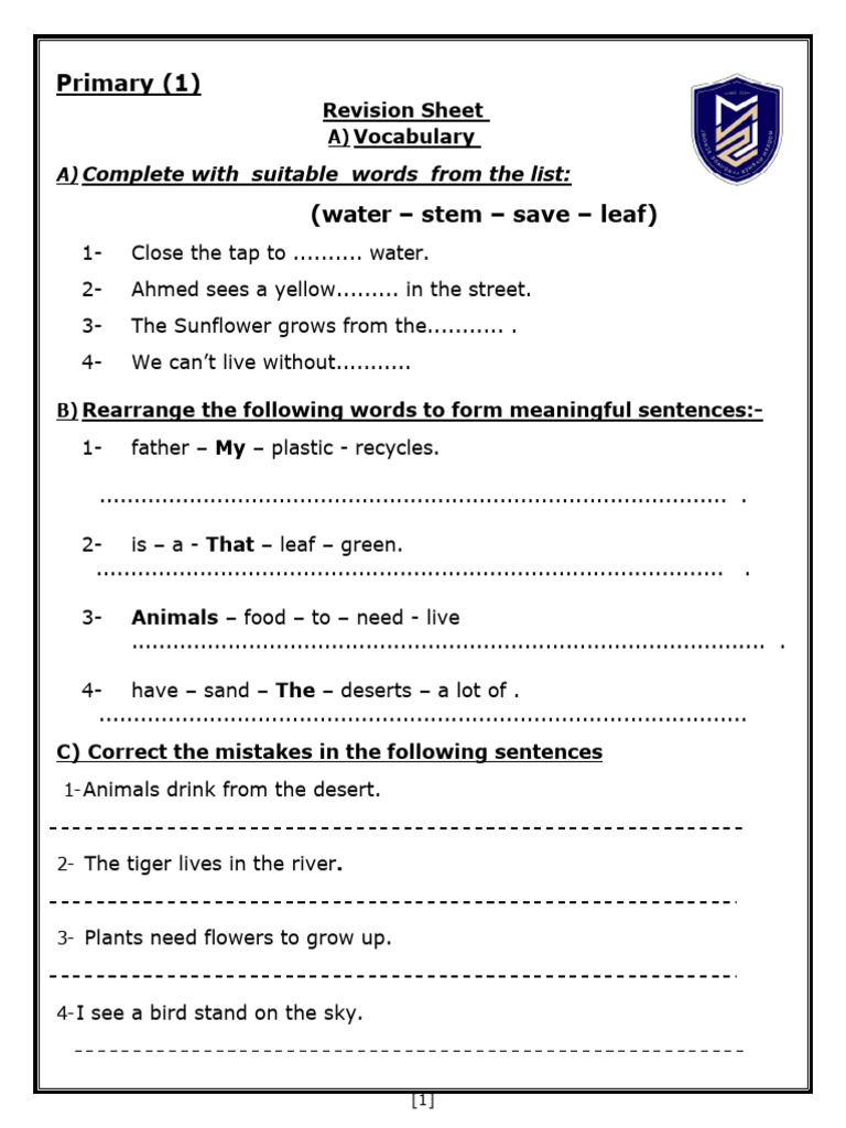 Extra Sheet 3 - Primary 1-1 | PDF