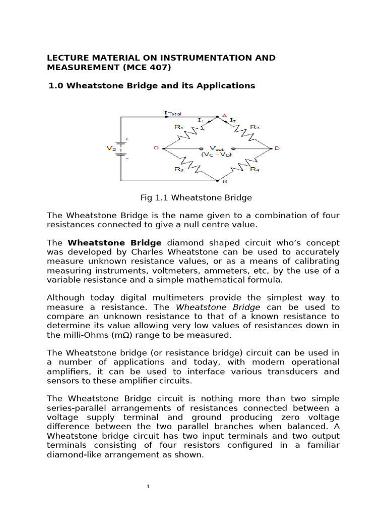 Measurement and instrumentation lecture materials pdf