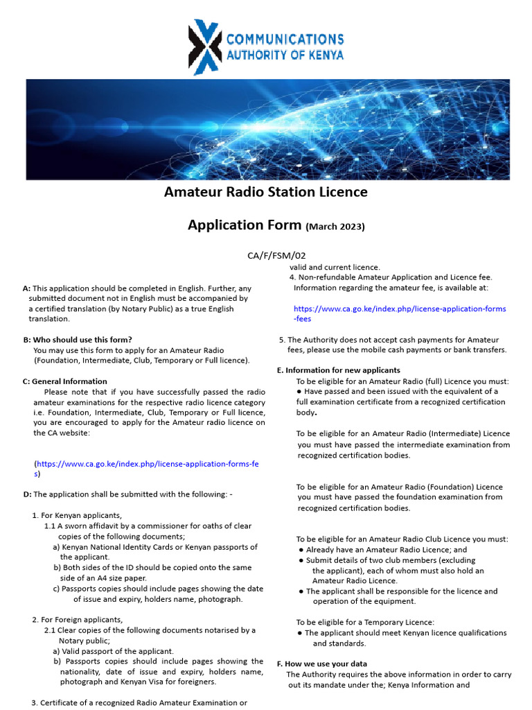 Amateur Radio Application Form March 2023 Digital Form, Update 1 | PDF