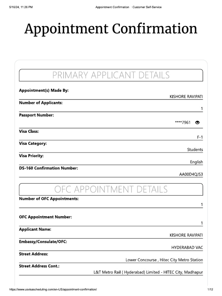 Visa APPOINTMENT | PDF
