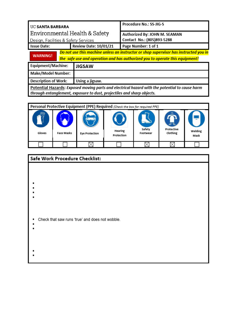 Jigsaw Safe Operation Procedure Guide | PDF