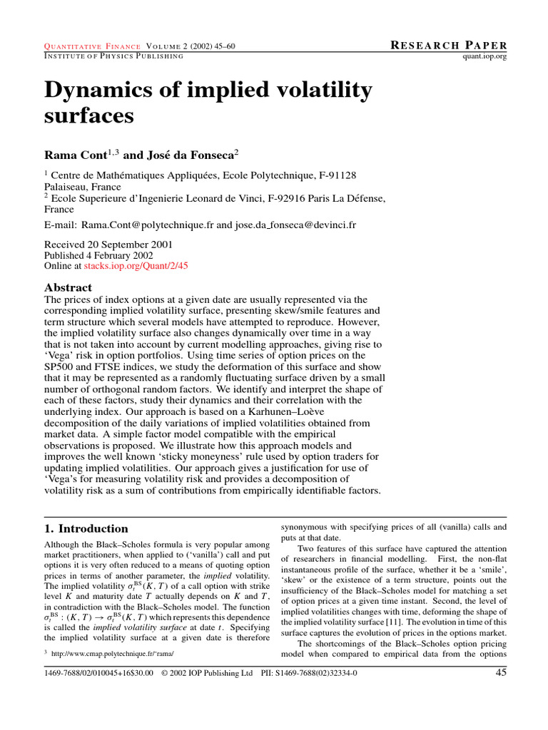 Dynamics of Implied Volatility Surfaces | PDF | Option (Finance ...