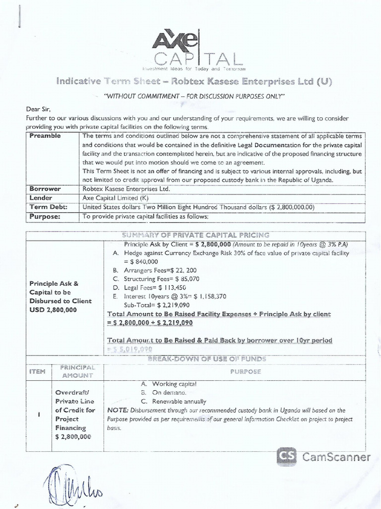 Indicative Term Sheet Signed | PDF