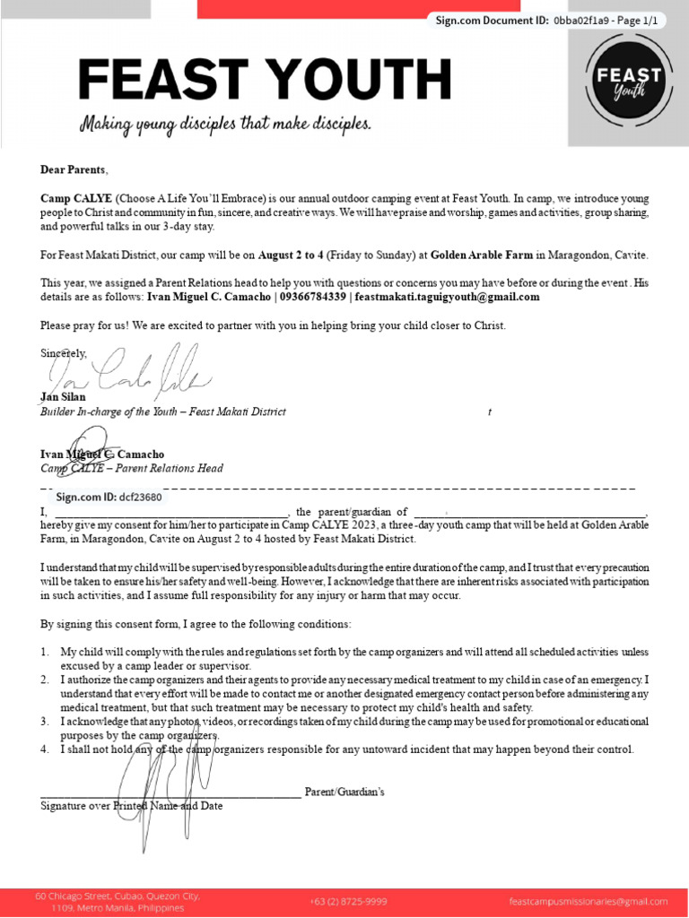 Parent Consent Letter Cc24 MTM With Signature | PDF