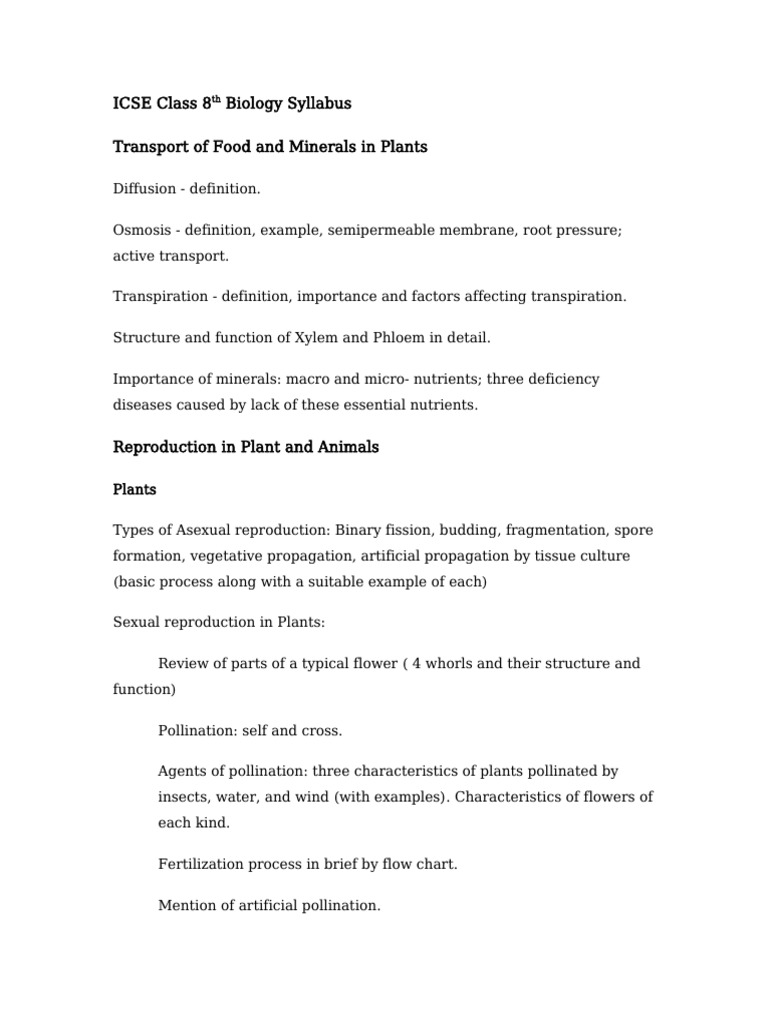 ICSE Class 8th Biology Syllabus | PDF