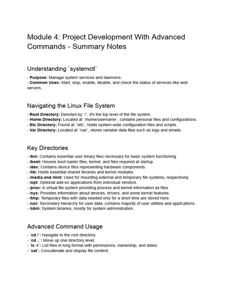 Module+4 +Project+Development+With+Advanced+Commands+ +Summary+Notes | PDF