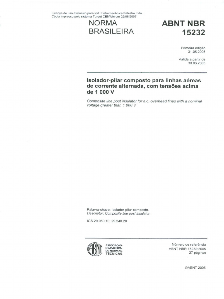 NBR 15232 Isolador Pilar Polimérico | PDF