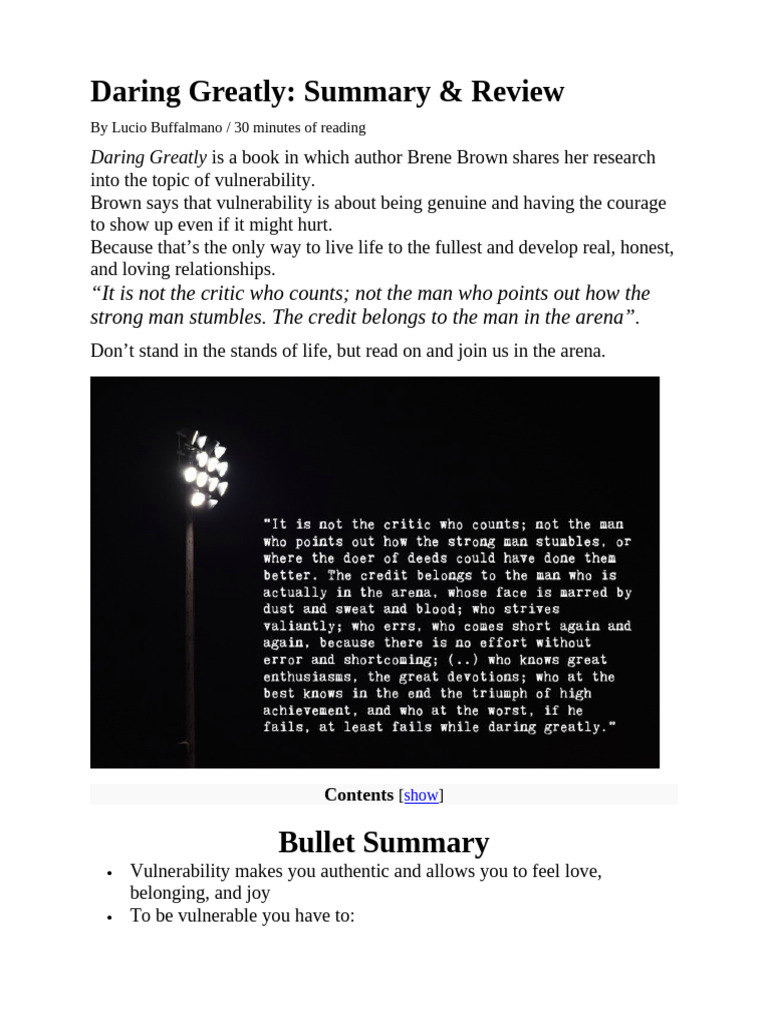 Daring Greatly Summary Bene Brown | PDF