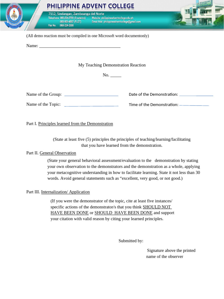 Format of The Teaching Demo Reaction | PDF