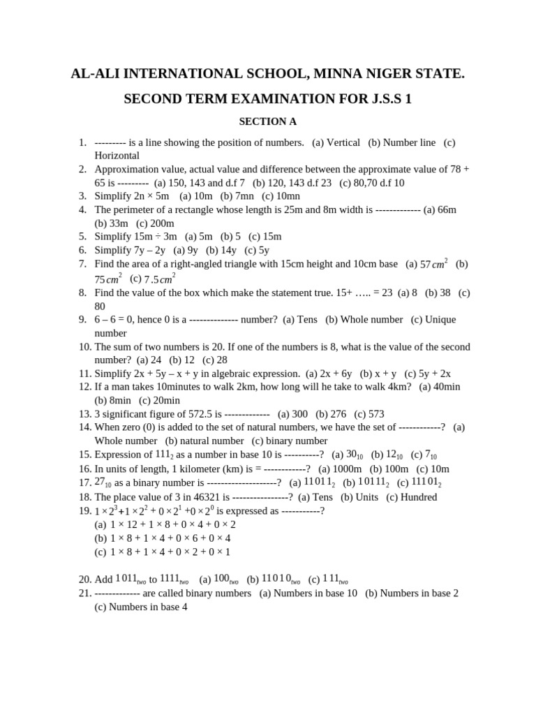 Second Term Examination For J Pdf