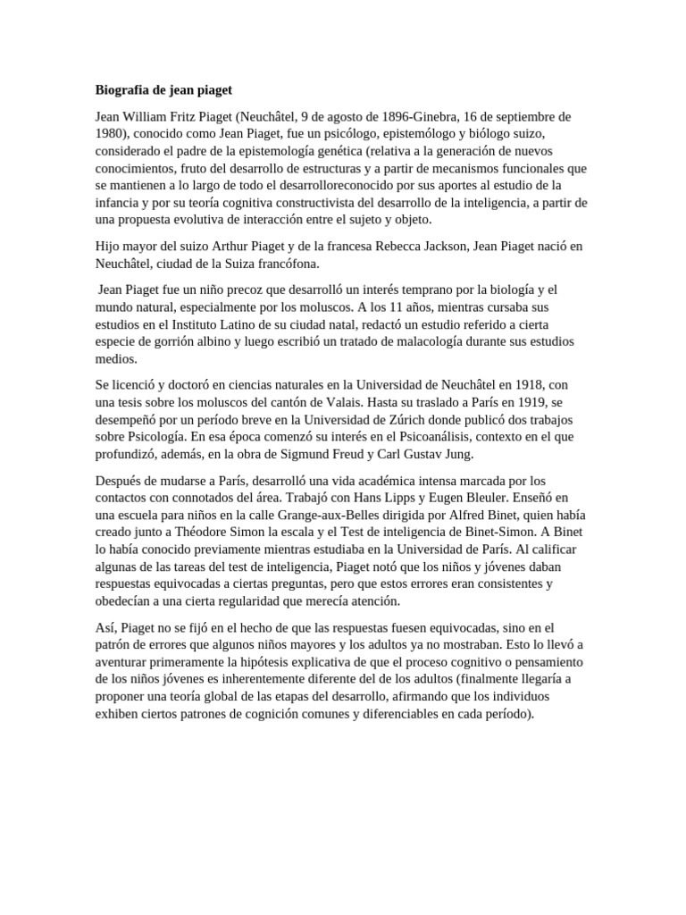 Biografia de Jean Piaget | PDF