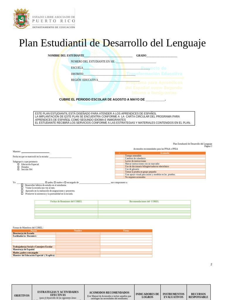 Plan Estudiantil de Desarrollo Del Lenguaje | PDF | Aquisición de ...