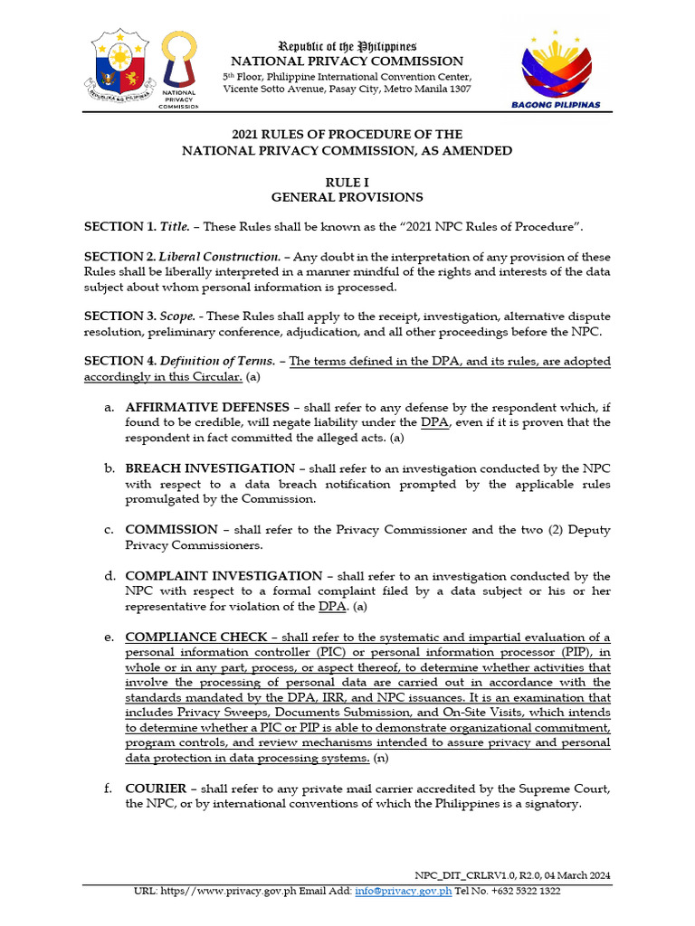July 08 - (Atty. Reblora) 2021-Rules-of-Procedure-of-the-NPC-As-Amended ...