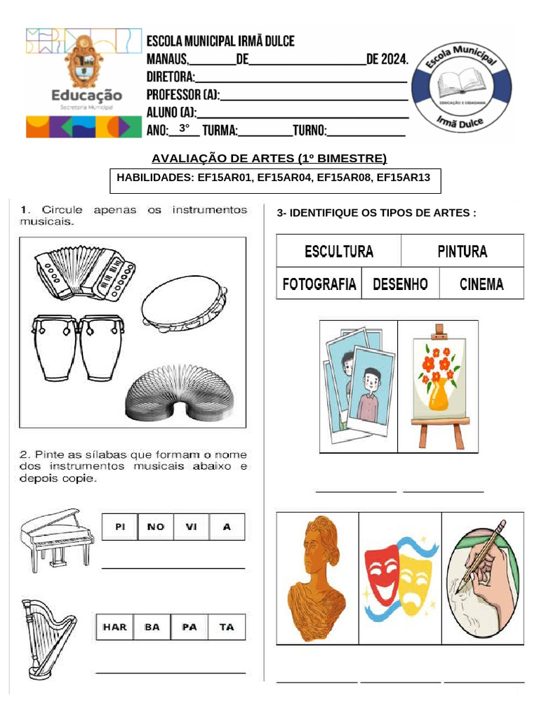AVALIAÇÃO DE ARTES | PDF