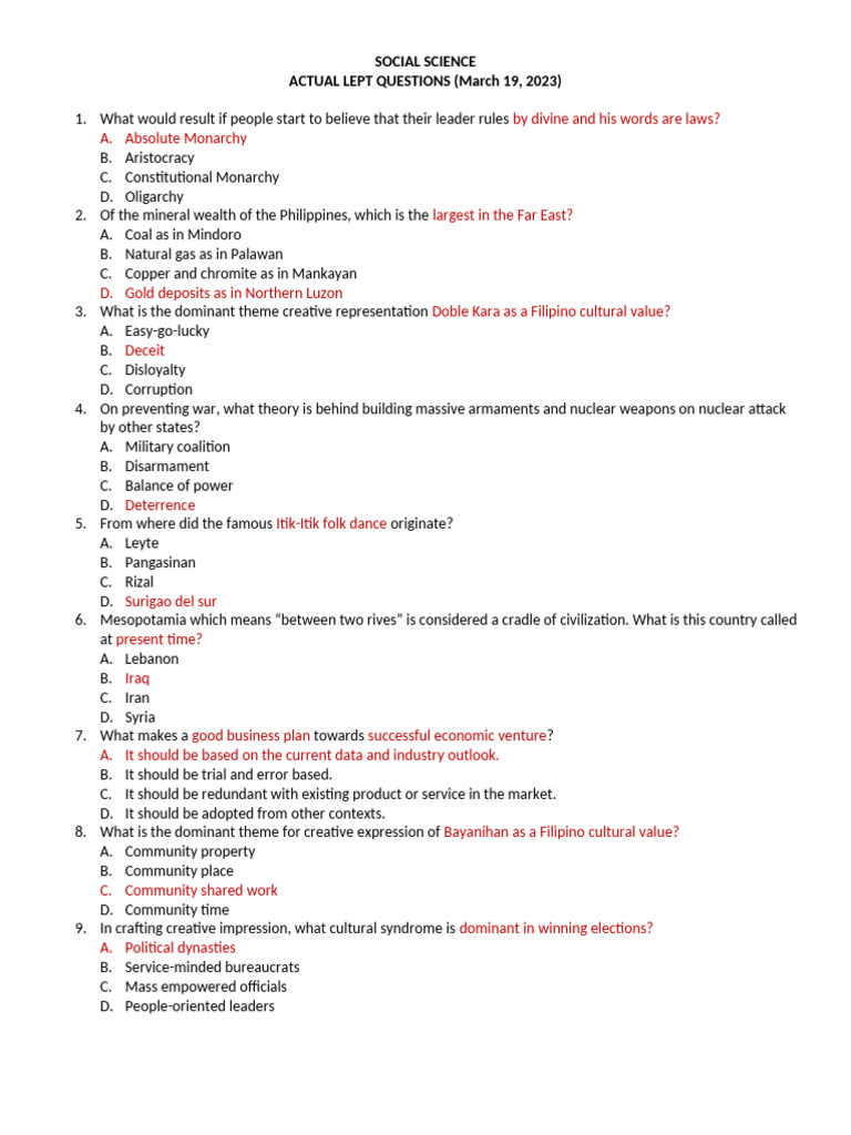 Social Science Exam Questions Analysis | PDF | Philippines | History