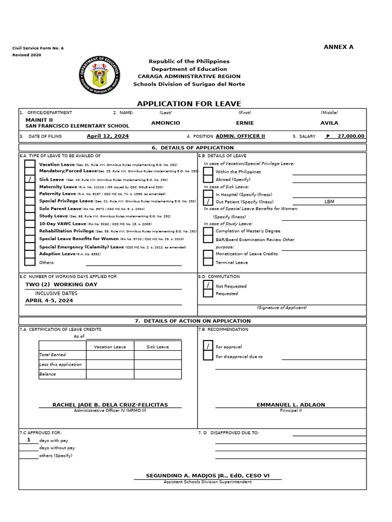 2020 New Leave Form 6 Me | PDF
