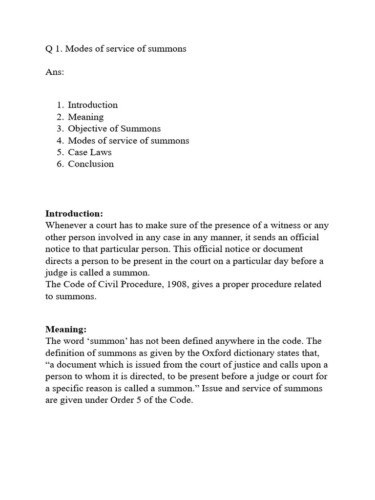 Modes of Summons Service Explained | PDF | Summons | Politics