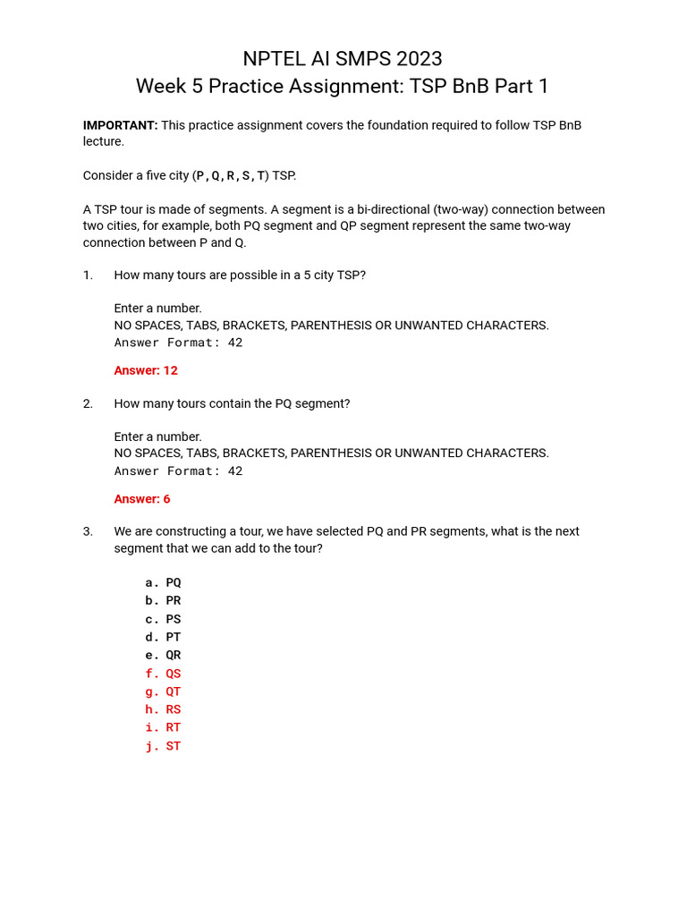 BON AI SMPS 2023 SEP Week 05 Practice Assignment Set 1 TSP | PDF
