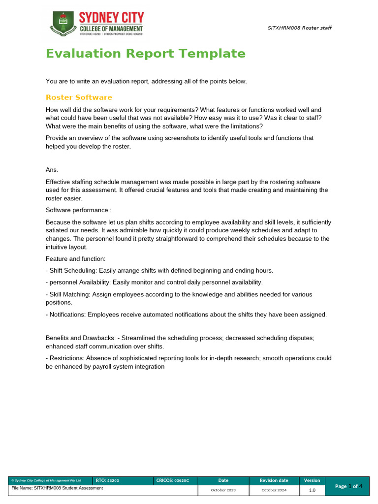SITXHRM008 Evaluation Report Template | PDF