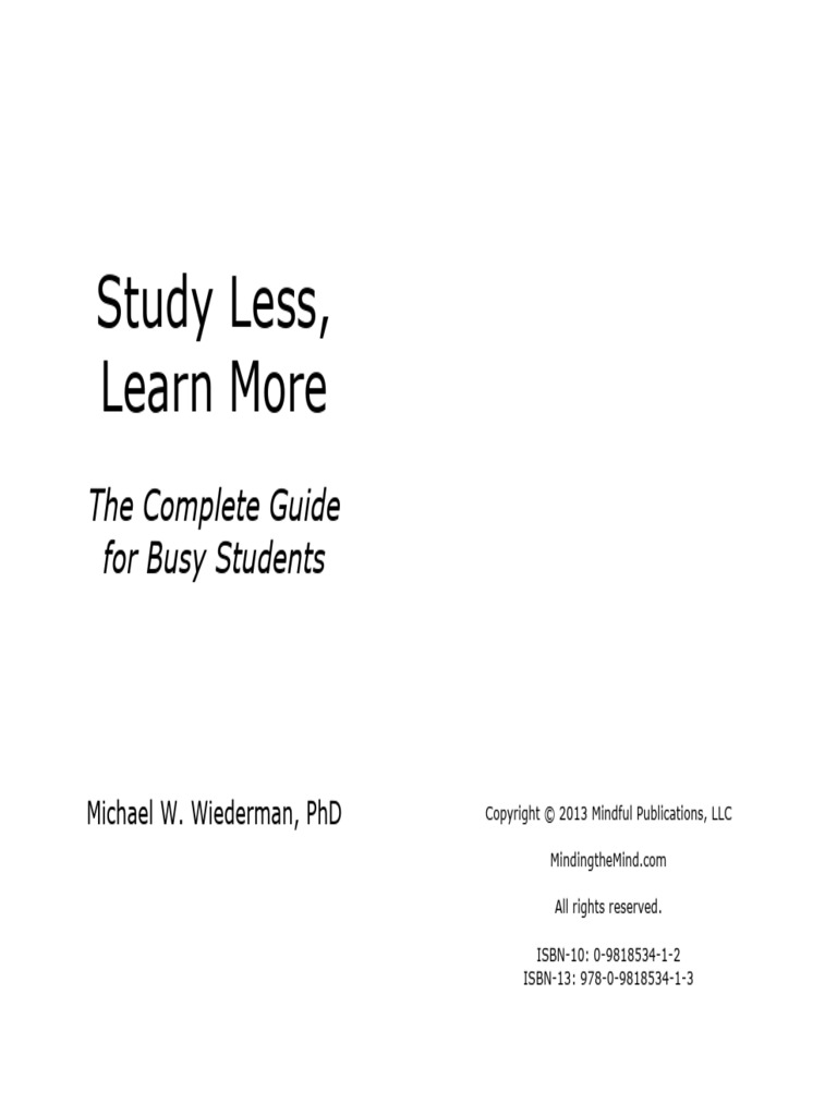 Study Less Learn More Wiederman | PDF