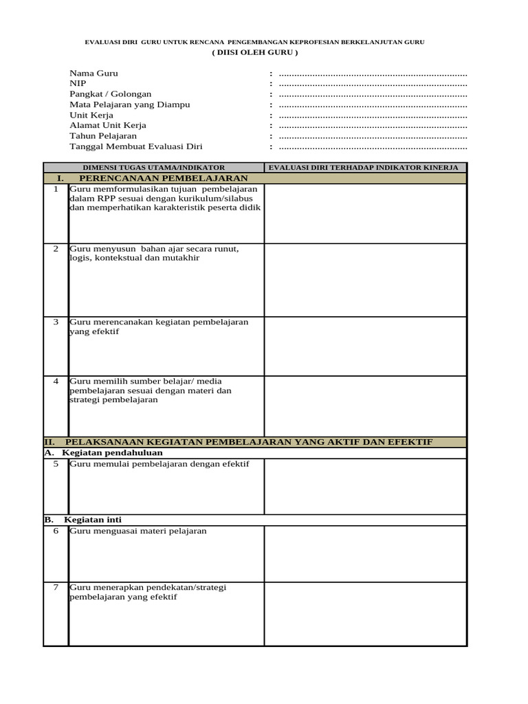 Evaluasi Diri Guru untuk PKB | PDF | Karier & Perkembangan