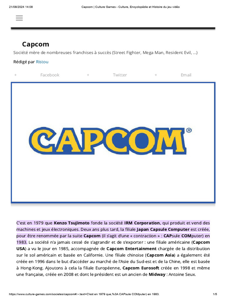 Histoire et succès de Capcom | PDF | Capcom | Jeux et activités