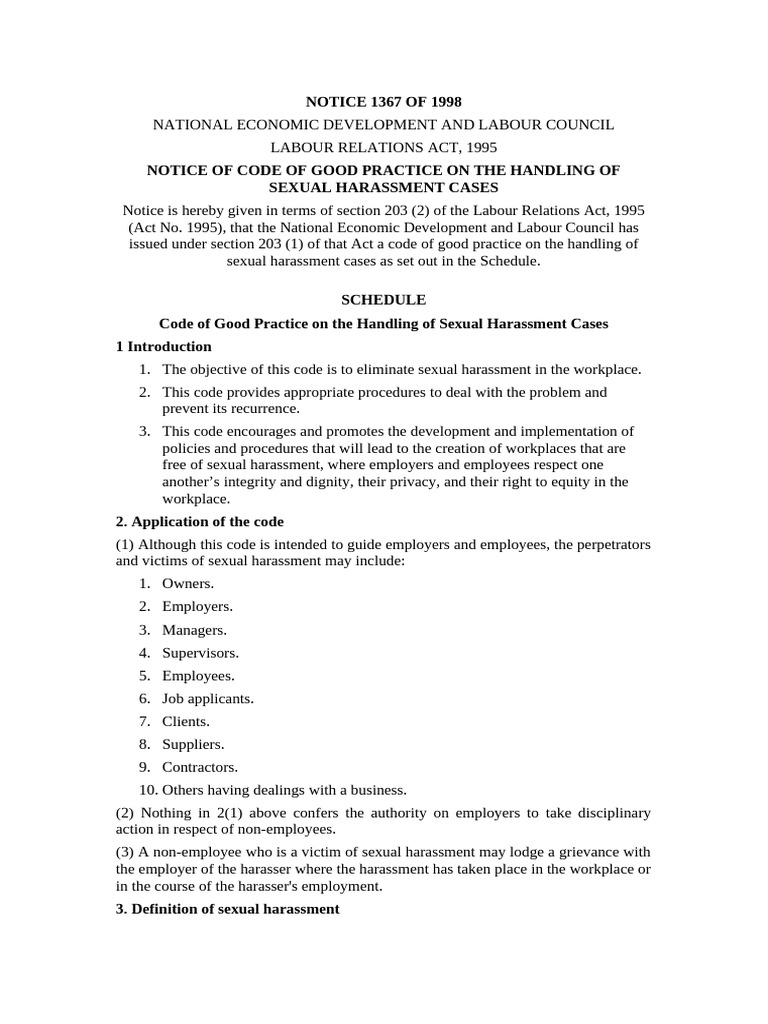 Code of Good Practice On Handling Sexual Harassment Cases | PDF