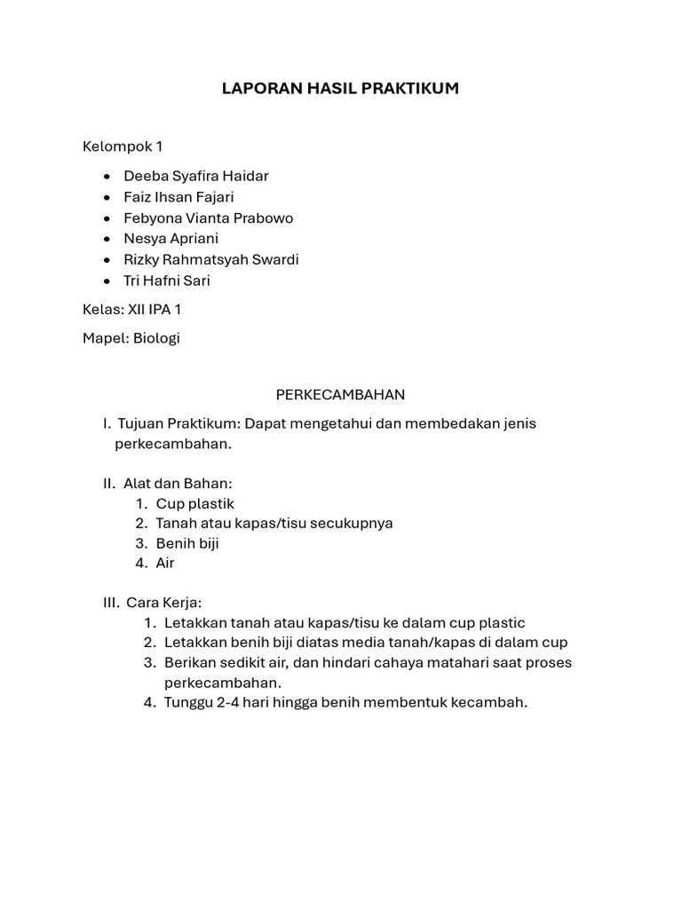Laprak Bio (Kecambah) | PDF