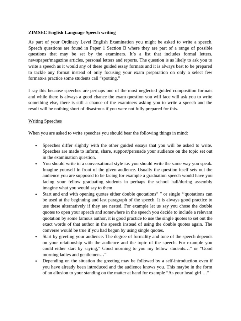 ZIMSEC English Language Speech Writing PDF