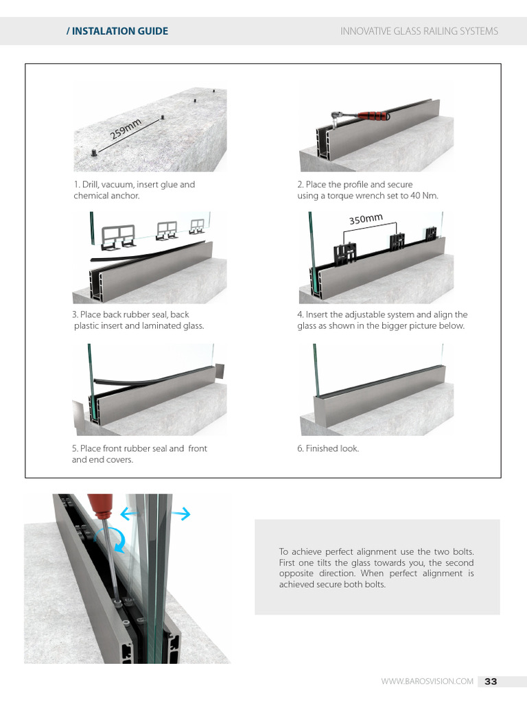 Install Guide For Adjustable Glass Railing System BV8900 | PDF