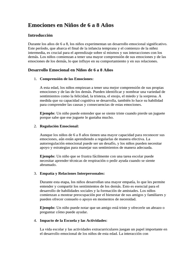 Desarrollo Emocional en Niños 6-8 Años | PDF | Las emociones ...