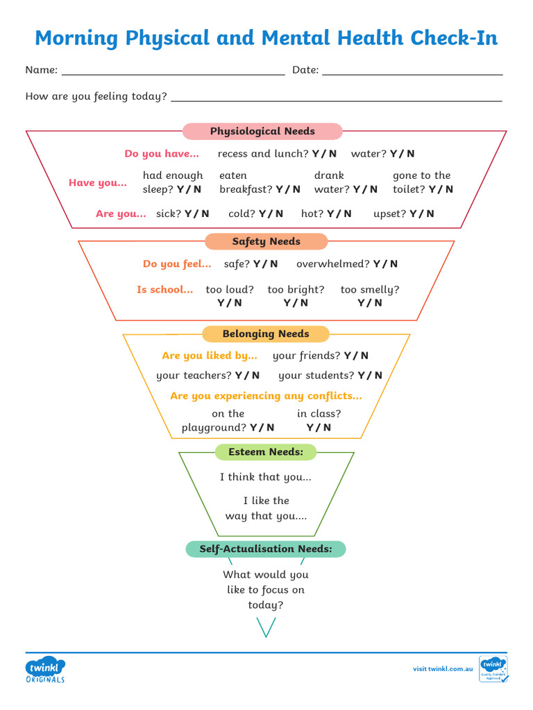 Morning Mental Health Check-In Worksheet | PDF