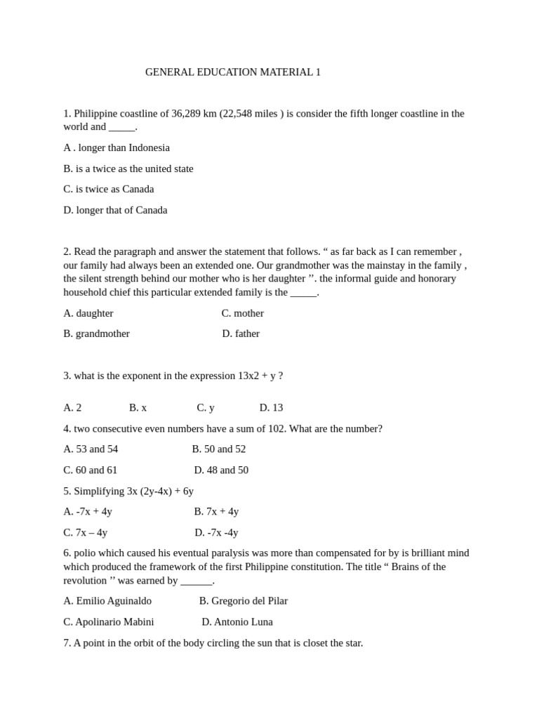 General Education Material 1 | PDF