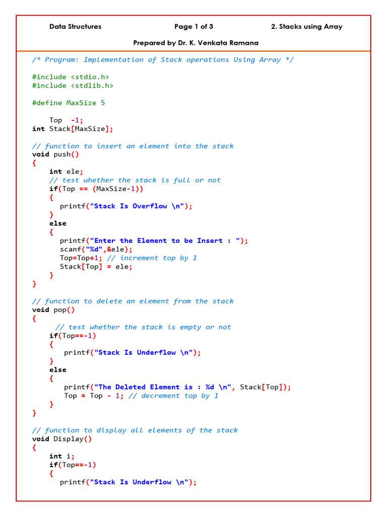 Program - Stack Using Arrays | PDF